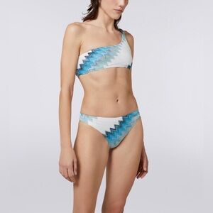 Missoni monospalla One-Shoulder Blue and White Swim Set
